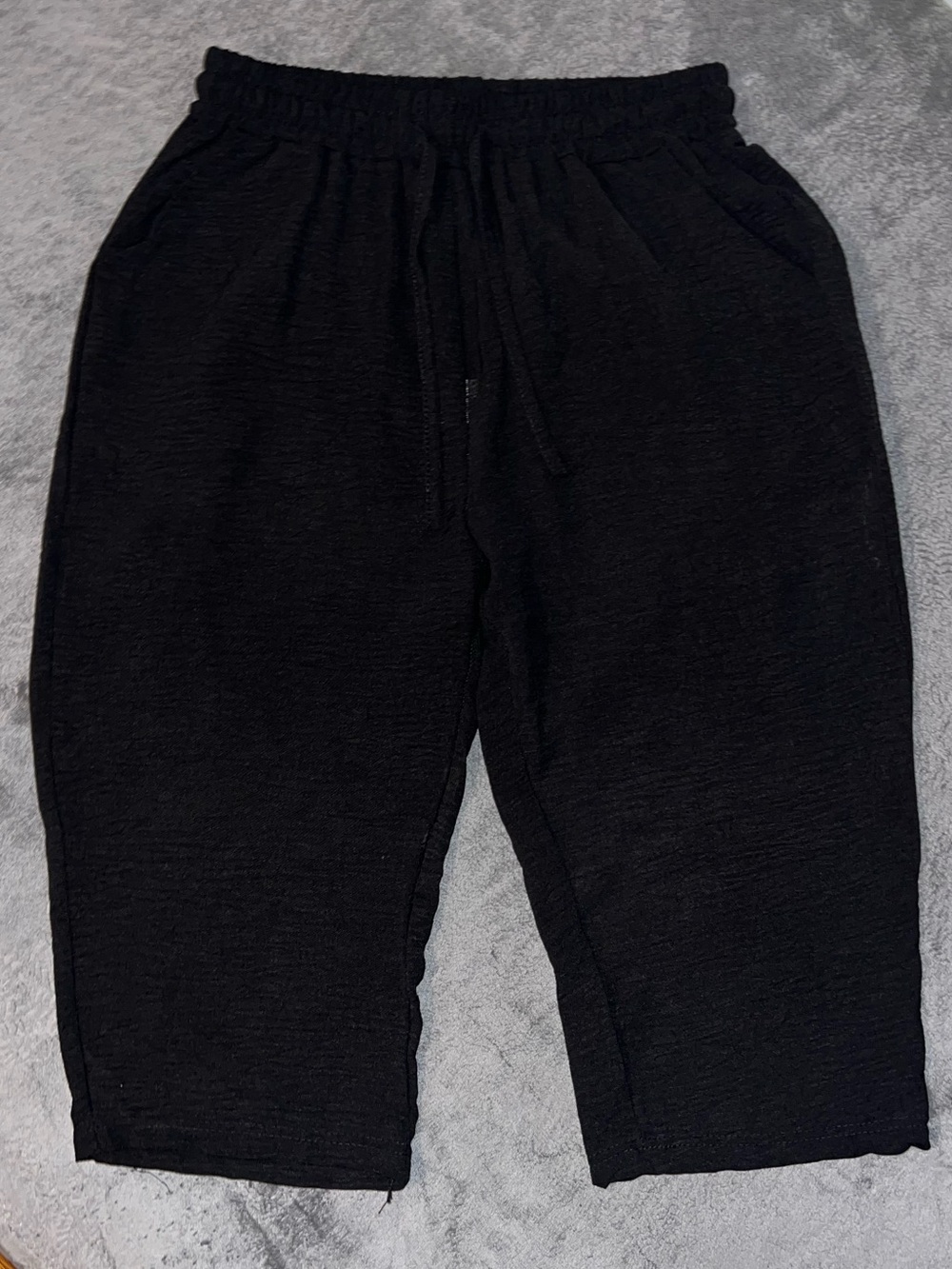 Black Casual Elastic Waist Cropped Pants